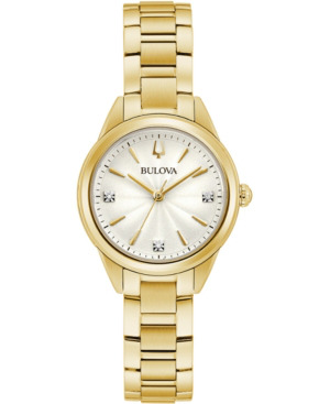 Women's Sutton Diamond-accent Gold-tone Stainless Steel Bracelet Watch 28mm  In White