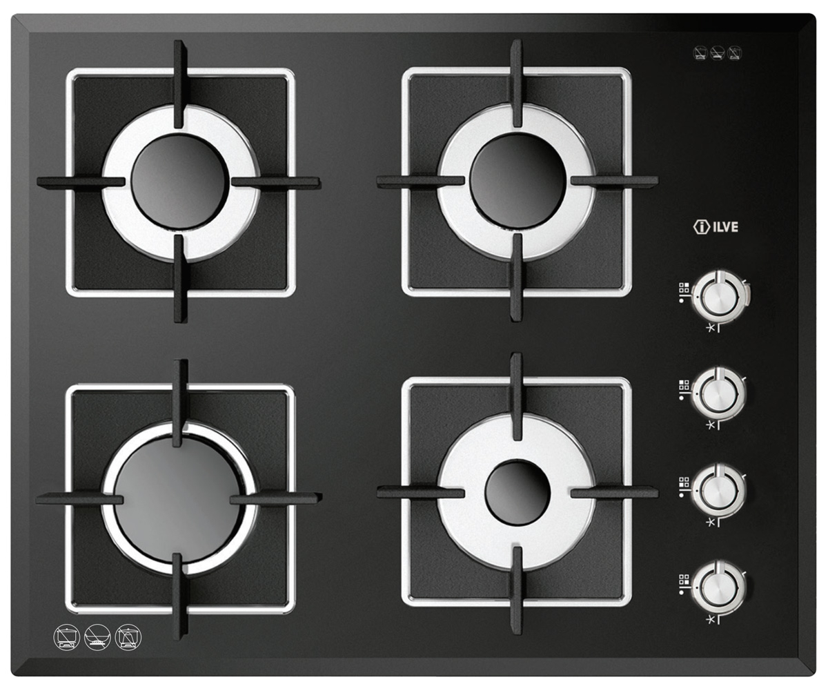 ILVE 60cm Gas Cooktop Black Glass ILBV604