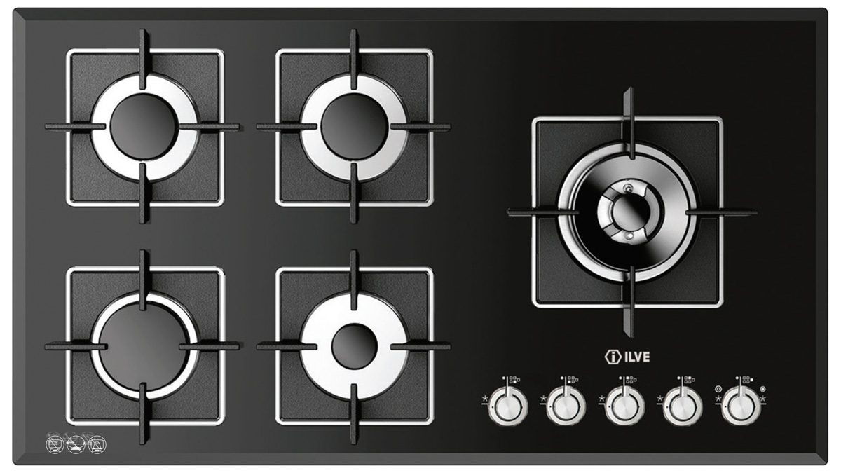 ILVE 90cm Built In Gas Cooktop Black Glass ILBV905