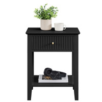 Zara Fluted 1 Drawer Side Table - Black